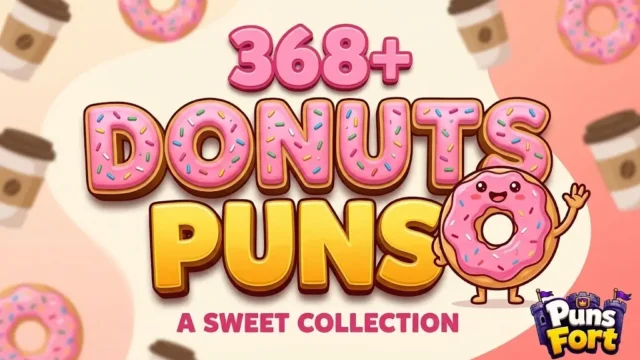 A colorful thumbnail with 3D pink 'DONUTS PUNS' text, a smiling donut character, and scattered coffee cups.